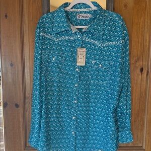 Women’s Blue Patterned Button-Down Shirt